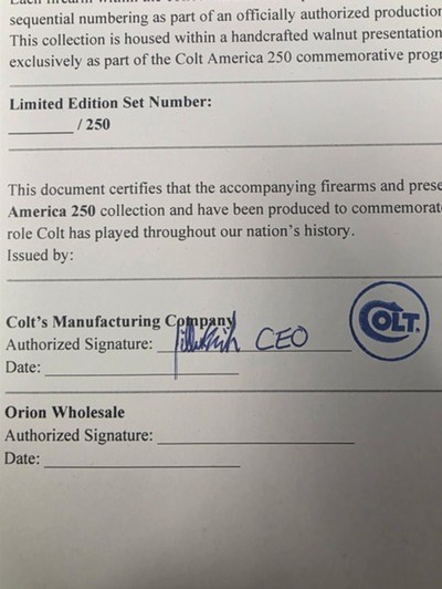 Colt 250th ANNIVERSARY 3 GUN SET PYTHON 357 KING COBRA .22 1911.45 1 OF 250 COLLECTOR LIMITED EDITION COMMEMORATIVE TALO RARE - Image 6 of 14