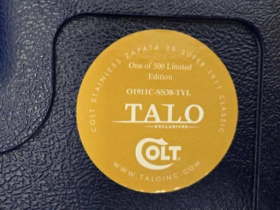 Colt 1911 Government ZAPATA 38 Super TALO Exclusive O1911C-SS38-TYL COLLECTOR ENGRAVED LIMITED RARE COMMEMORATIVE - Image 7 of 7