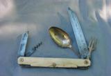 Elegant 18th Century Ivory handled w/ gold escucheons folding knife, fork, spoon, corkscrew knife - 2 of 15