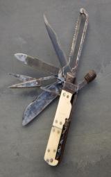 18th Century very ornate and unusual 14-blade/implement engraved folding knife with ivory handles - 12 of 14