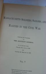 6 of the 8 volume set Massachusetts Soldiers, Sailors and Marines During the Civil War plus Index (Vol II and VI missing).
- 13 of 15