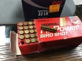 CCI
22 LR Shot
1/15oz #12 shot 10 Packs of 20 (200 rounds)
and Box of Federal Bird Shot - 5 of 6
