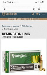 Rem UMC 223 55gr 25 boxes 20/box 500rd $.55
Manufacture Model # L223R3 - 9 of 10
