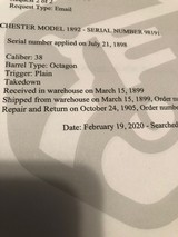 Winchester MOD 1892 38 WCF, T/D, MFG 1898 - 19 of 19