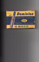 Dominion 43 Mauser, 11MM Mauser factory ammo - 1 of 1
