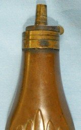 * Antique 1860s COPPER & BRASS POWDER FLASK CASED PISTOL SIZE SHELL - 2 of 4