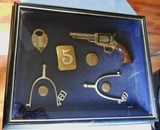 * Antique SHADOWBOX DISPLAY WHITNEY POCKET REVOLVER - MILITARY SPURS - BUTTONS - HAT BADGE - RR LOCK - 2 of 10
