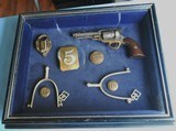 * Antique SHADOWBOX DISPLAY WHITNEY POCKET REVOLVER - MILITARY SPURS - BUTTONS - HAT BADGE - RR LOCK - 1 of 10