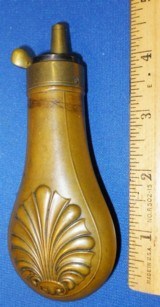 * Antique MID 19th CENTURY CASED PISTOL POCKET POWDER FLASK 4.5" - 1 of 4