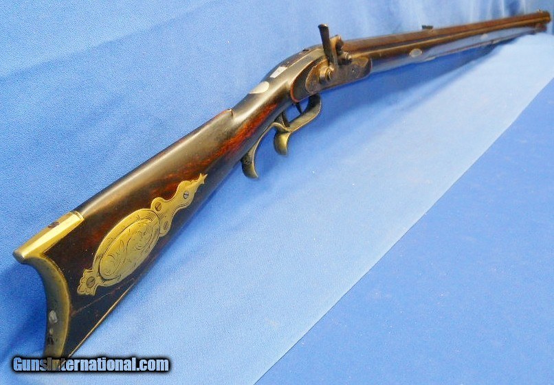 Antique MARKED R.B. FULL TIGER STRIPE KENTUCKY RIFLE ENGRAVED INLAYS