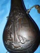 * Antique 1860 AMERICAN CAP POWDER FLASK END OF HUNT RILING 953 - 4 of 7