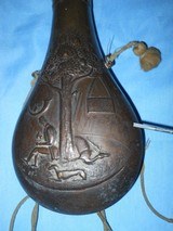 * Antique 1860 AMERICAN CAP POWDER FLASK END OF HUNT RILING 953 - 5 of 7