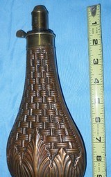 * Antique 1860s DIXON BASKET POWDER FLASK 10" RILING 427 - 1 of 8