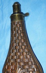 * Antique 1860s DIXON BASKET POWDER FLASK 10" RILING 427 - 4 of 8