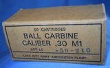 * Vintage 1972 LAKE CITY NAM ERA .30 M1 CARBINE AMMO MINT BOX OF 50 - 1 of 4