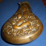 * Antique 1860s POWDER FLASK DEAD GAME BIRDS, RABBIT, SCROLL - 3 of 5