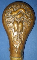 * Antique 1860s POWDER FLASK DEAD GAME BIRDS, RABBIT, SCROLL - 2 of 5