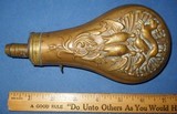 * Antique 1860s POWDER FLASK DEAD GAME BIRDS, RABBIT, SCROLL - 1 of 5