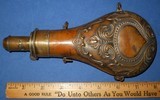* Antique 1860s POWDER FLASK R. RILING # 523 PANEL AMERICAN FLASK & CAP - 1 of 4