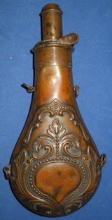 * Antique 1860s POWDER FLASK R. RILING # 523 PANEL AMERICAN FLASK & CAP - 2 of 4