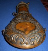 * Antique 1860s POWDER FLASK R. RILING # 523 PANEL AMERICAN FLASK & CAP - 3 of 4