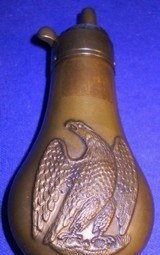 SCARCE DOUBLE SIDED EAGLE ON HUMMOCK CASED PISTOL FLASK 4 3/8 - 3 of 12