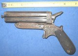 * Antique 1860s ENGRAVED EUROPEAN 4 BARREL SHARPS TYPE PEPPERBOX PISTOL 9mm - 1 of 13