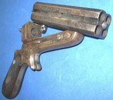 * Antique 1860s ENGRAVED EUROPEAN 4 BARREL SHARPS TYPE PEPPERBOX PISTOL 9mm - 9 of 13