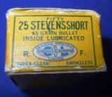 * Vintage AMMO STEVENS .25 RF RIM FIRE SHORT CIL CLEAN FULL BOX 50 - 5 of 9