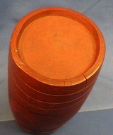 REVOLUTIONARY
WAR RUNDLET 1770-1810 WOODEN CANTEEN OLD RED PAINT FOUND IN MAINE - 8 of 15