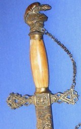 Antique MASONIC SWORD & SCABBARD KNIGHTS TEMPLAR BONE GRIP - 1 of 8