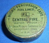 C. PARTIAL TIN OF HICKS PERCUSSION CAPS CENTRAL FIRE