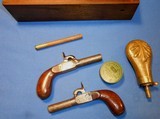 Antique CASED PAIR OF BELGIUM MUFF or POCKET PISTOLS SCREW BARRELS CAP BOX - 3 of 15