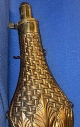 Antique 1860s POWDER FLASK RILING #433 DIXON'S BASKET WEAVE LARGE 10" - 1 of 6