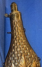 Antique 1860s POWDER FLASK RILING #433 DIXON'S BASKET WEAVE LARGE 10" - 2 of 6