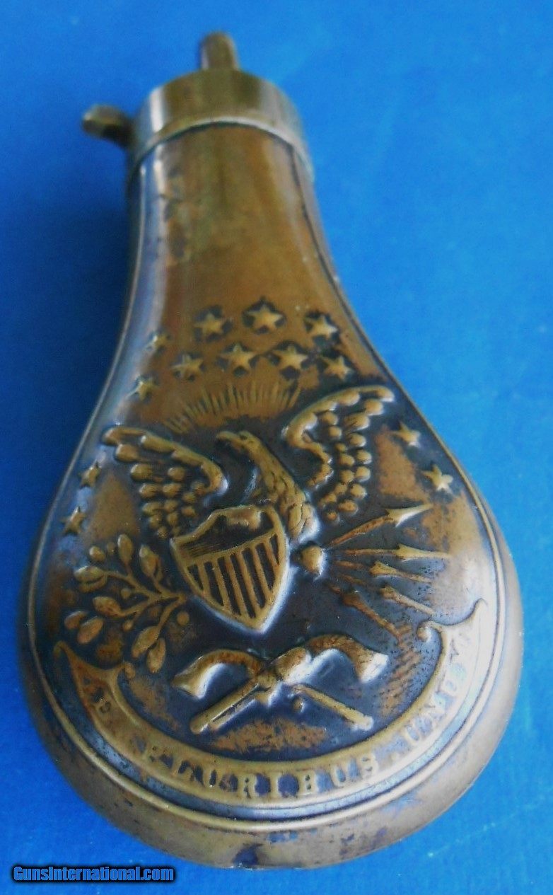 Antique ORIGINAL CIVIL WAR ERA DOUBLE EAGLE POWDER FLASK FOR CASED COLT ...