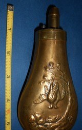 Antique POWDER FLASK 2 PHEASANTS BIRDS HANGING FROM TREE BRANCH - 1 of 10