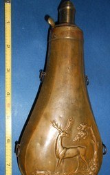 Antique POWDER FLASK DEER STAG BIG BUCK RILING No. 972