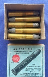 Vintage BRIGHT BOX of REMINGTON UMC .43 SPANISH BLACK POWDER NOS AMMO - 2 of 8