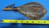 Antique 3 EMBOSSED CIVIL WAR ERA LEATHER & BRASS SHOT FLASKS DOGS - 16 of 18