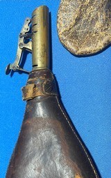 Antique 3 EMBOSSED CIVIL WAR ERA LEATHER & BRASS SHOT FLASKS DOGS - 5 of 18