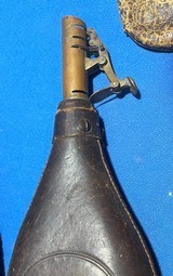 Antique 3 EMBOSSED CIVIL WAR ERA LEATHER & BRASS SHOT FLASKS DOGS - 8 of 18