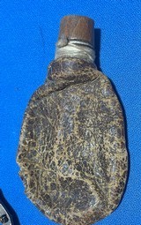 Antique 3 EMBOSSED CIVIL WAR ERA LEATHER & BRASS SHOT FLASKS DOGS - 10 of 18