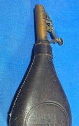 Antique 3 EMBOSSED CIVIL WAR ERA LEATHER & BRASS SHOT FLASKS DOGS - 11 of 18