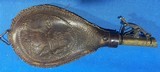 Antique 3 EMBOSSED CIVIL WAR ERA LEATHER & BRASS SHOT FLASKS DOGS - 15 of 18