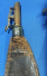 Antique 3 EMBOSSED CIVIL WAR ERA LEATHER & BRASS SHOT FLASKS DOGS - 4 of 18