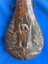 Antique CIVIL WAR ERA POWDER FLASK HUNTER, DOGS & BEAR IN A TREE - 2 of 8