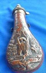 Antique CIVIL WAR ERA POWDER FLASK HUNTER, DOGS & BEAR IN A TREE - 4 of 8