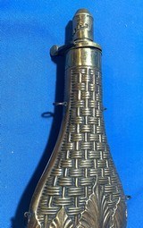 Antique MUSKET SHOTGUN POWDER FLASK BASKET WEAVE CIVIL WAR ERA - 2 of 6
