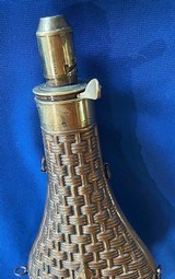 Antique MUSKET SHOTGUN POWDER FLASK BASKET WEAVE CIVIL WAR ERA - 6 of 6